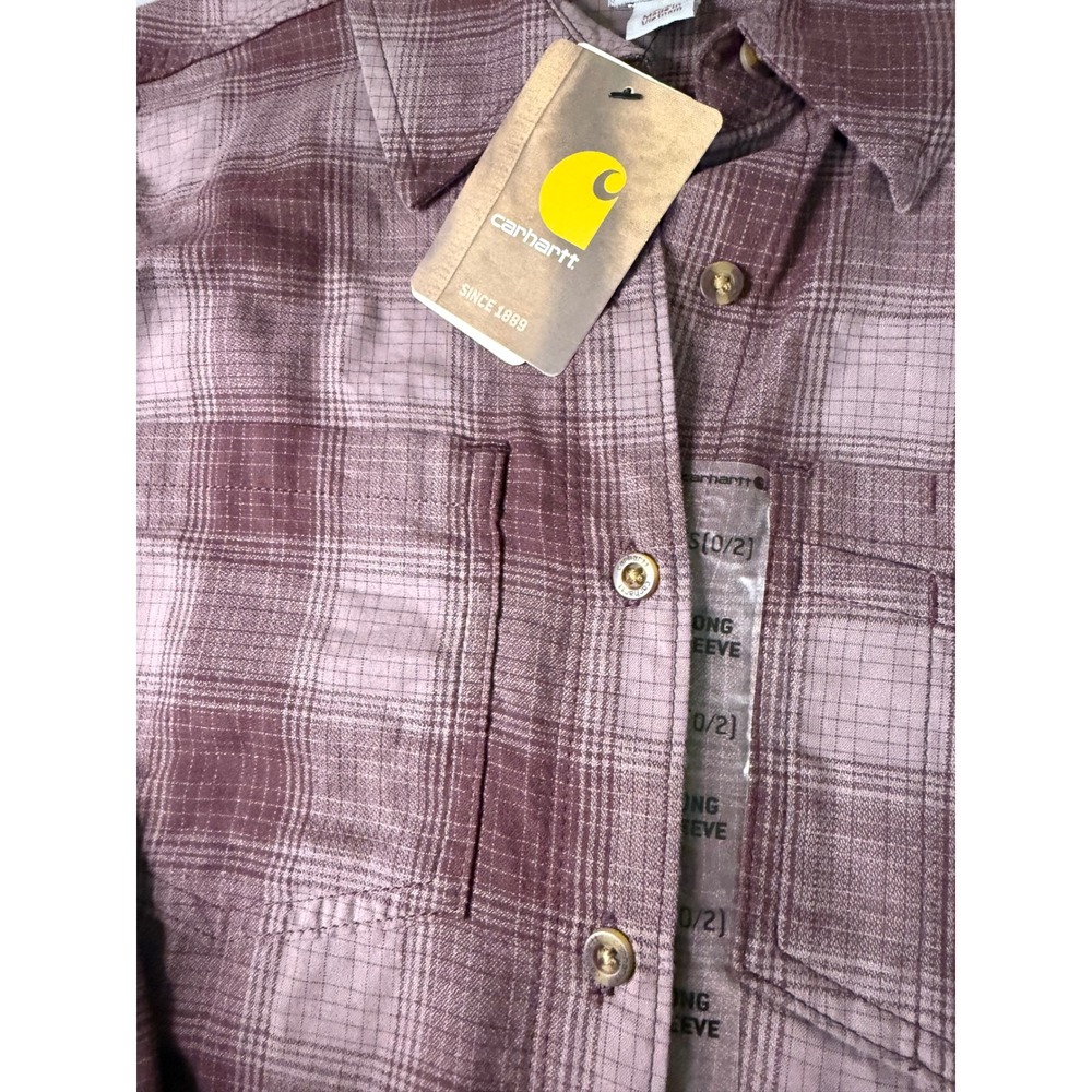 Carhartt Womens XS Mauve Purple Plaid Ripstop Long Sleeve Button Down Shirt NWT - Picture 4 of 6